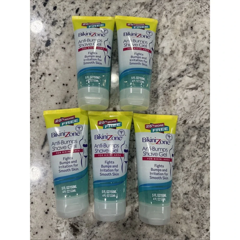 Lot Of 5- Bikini Zone‎ Anti Bump Shave Gel 5 oz. Itching Irritation New